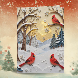 Tarjeta Escena Invernal | Bosque Encantado y Cardenales
