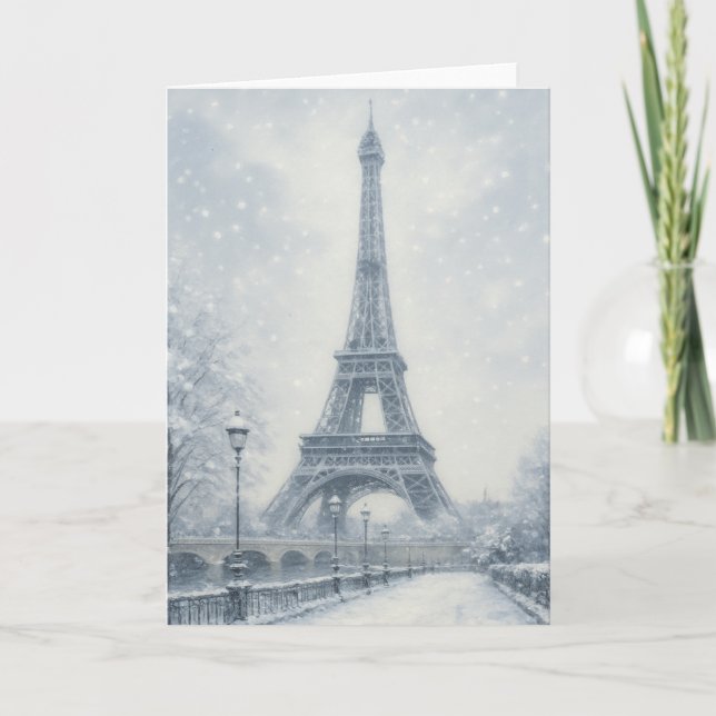 Tarjeta Escena invernal de la Torre Eiffel París (Anverso)