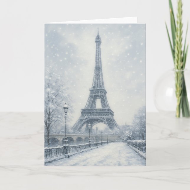 Tarjeta Escena invernal de la Torre Eiffel París (Anverso)