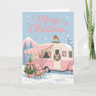 Tarjeta Escena Navideña de Caravana Pastel Adorable