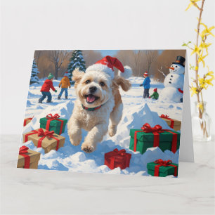 Tarjeta Escena Navideña Festiva de Nieve con Bichon Frise