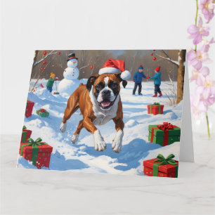 Tarjeta Escena Navideña Festiva de Nieve de Boxer