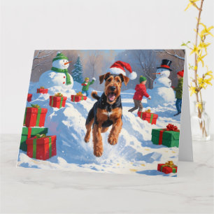 Tarjeta Escena Navideña Festiva de Snow Airedale