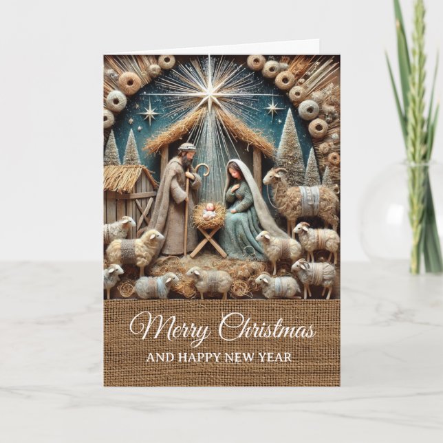 Tarjeta Escena Navideña Rústica Vintage Feliz Navidad  (Anverso)