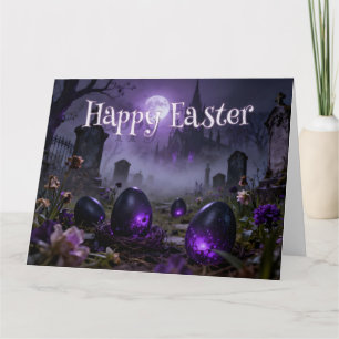 Tarjeta Escena oscura de Pascua gótica con huevos brillant