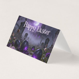 Tarjeta Escena oscura de Pascua gótica con huevos brillant