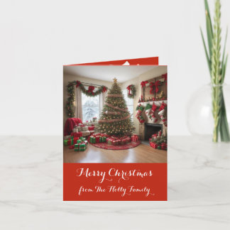 Tarjeta Escena Retro de Navidad, Árbol, Regalos,