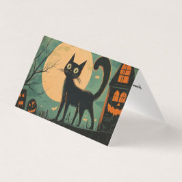 Tarjeta Escena Retro Espeluznante de Gato Negro en Cemente