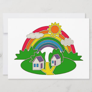 Tarjeta Escena rural personalizado con arcoiris y casa de 