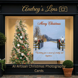 Tarjeta Escena serena elegante con luces de Navidad 