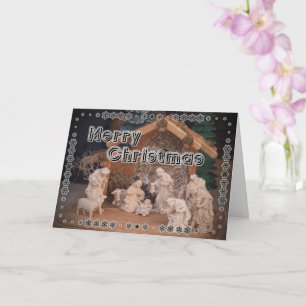 Tarjeta Escena tradicional de Navidad de belén de madera
