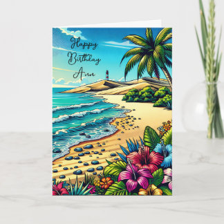 Tarjeta Escena tropical oceánica Feliz cumpleaños personal
