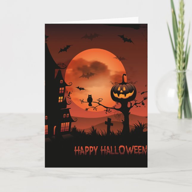 Tarjeta Escenas del cementerio de Halloween calabaza murci (Anverso)