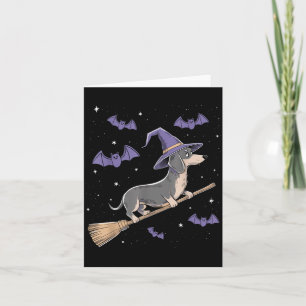 Tarjeta Escoba de Bruja Divertida Amantes de Dachshund Esp