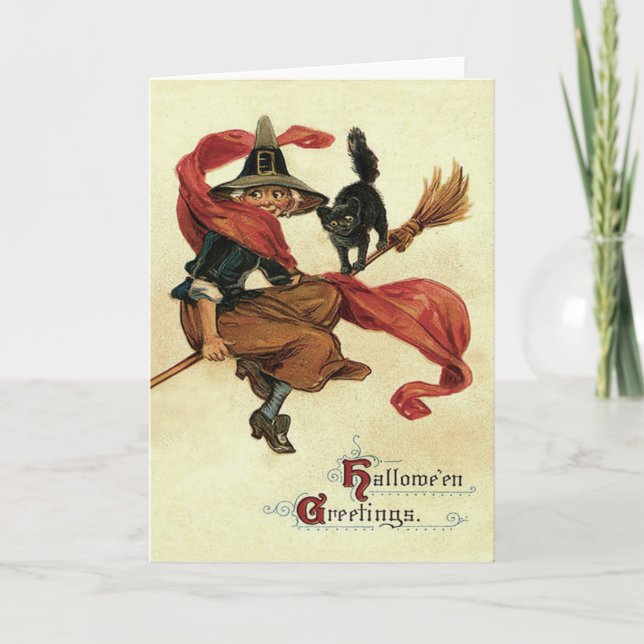 Tarjeta Escoba del gato negro de la bruja (Anverso)
