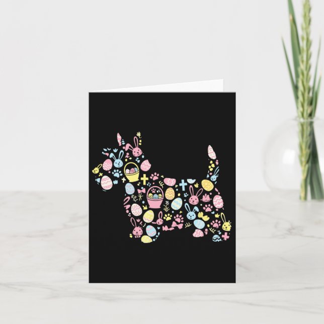 Tarjeta Escocés Terrier Bunny Easter Egy Easter Day Mujere (Anverso)