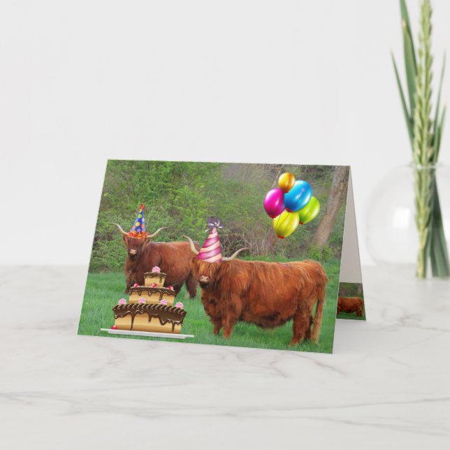 Tarjeta Escocia Highland Steer Fiesta Birthday (Anverso)