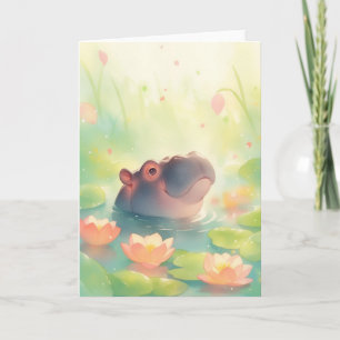 Tarjeta Escondite Floral de Hipopótamo en el Estanque del 