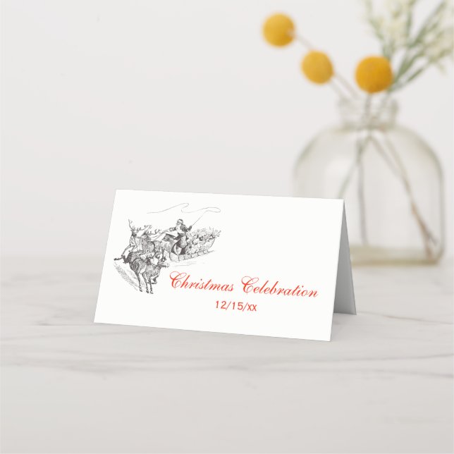 Tarjeta Escort Place para navidades de Santa Sleig (Anverso)