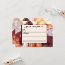 Tarjeta Escribir en cebollas de recetas con ajo y nombre