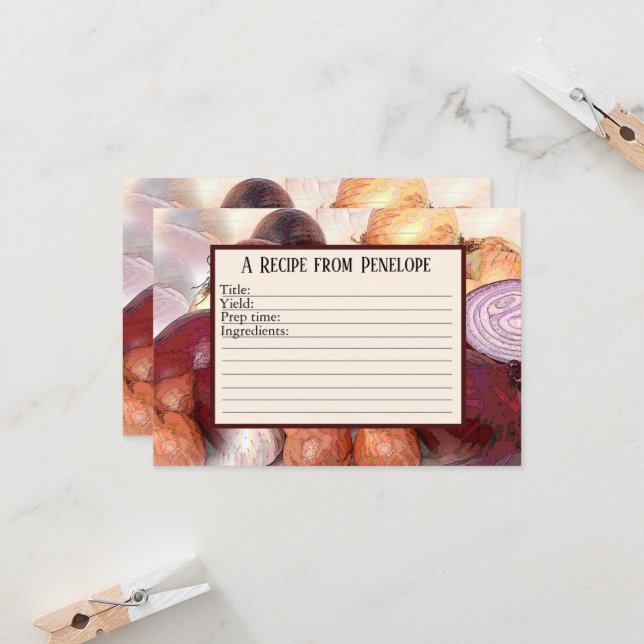 Tarjeta Escribir en cebollas de recetas con ajo y nombre (Anverso/Reverso In Situ)