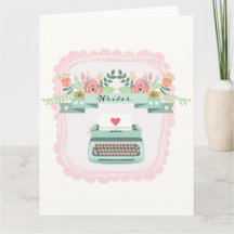 Escritora, escritora, autora, saluda rosa y azul