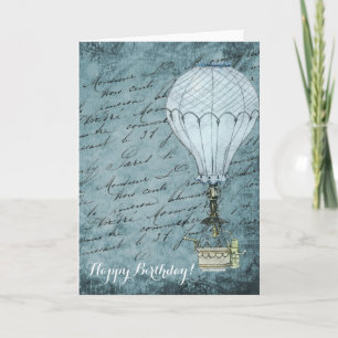 Tarjeta Escritura azul de Steampunk del globo del aire