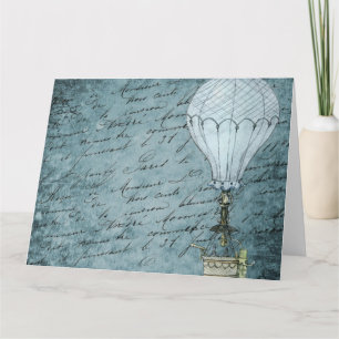 Tarjeta Escritura azul de Steampunk del globo del aire