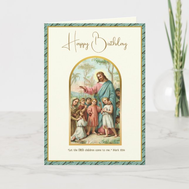 Tarjeta Escritura de Jesús de Cumpleaños Religioso del Niñ (Anverso)