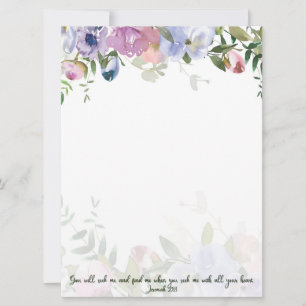 Tarjeta Escritura Jeremías 29:13 acuarela pastel floral