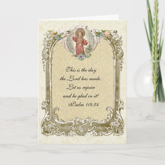 Tarjeta Escritura Religiosa Antigua Niño Jesús Floral (Anverso)