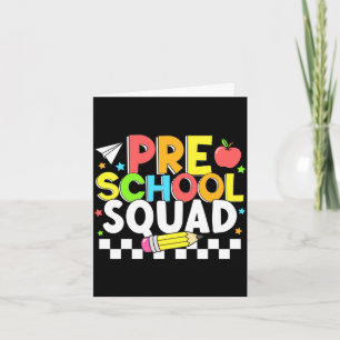 Tarjeta escuadrón de preescolar feliz primer día de escuel