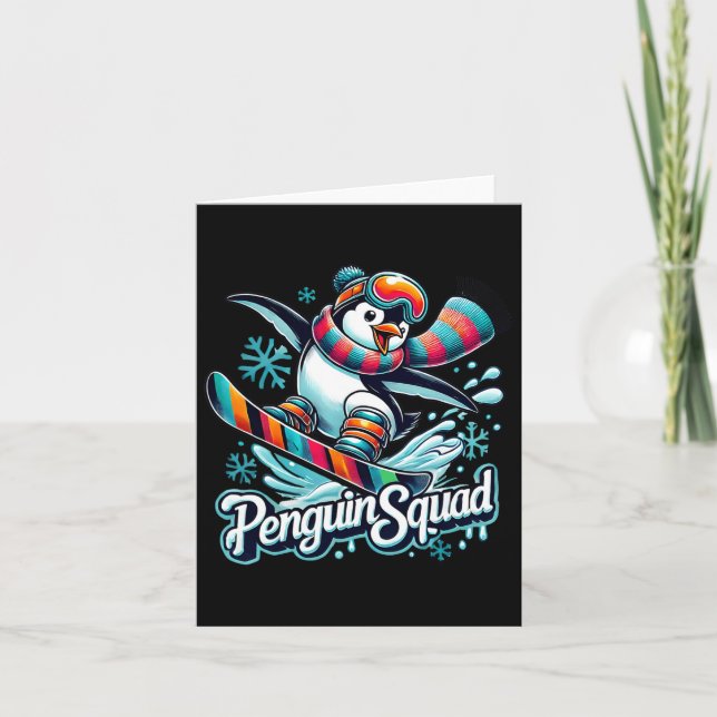 Tarjeta Escuadrón Pingüino Deportes De Invierno Snowboard  (Anverso)