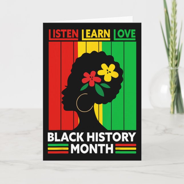 Tarjeta Escucha Aprende Ama Mes de la Historia Negra Afroa (Anverso)