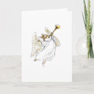 Tarjeta ¡Escucha! Carta de conejo ángel con trompeta