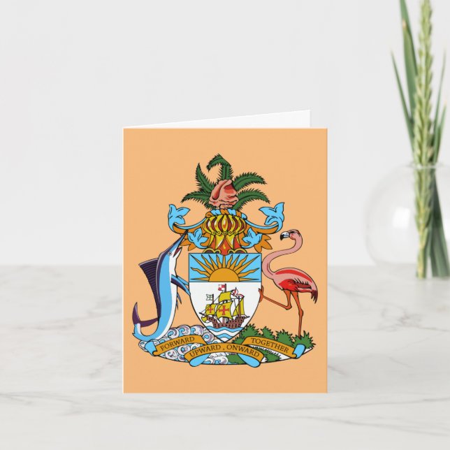 Tarjeta Escudo de armas de las Bahamas: Marlin, Flamingo,  (Anverso)