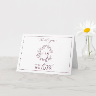 Tarjeta Escudo de Borgoña Leafy Monograma Foto Gracias