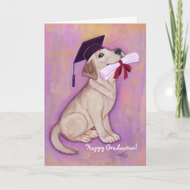 Tarjeta Escuela amarilla del perrito de la graduación de (Anverso)