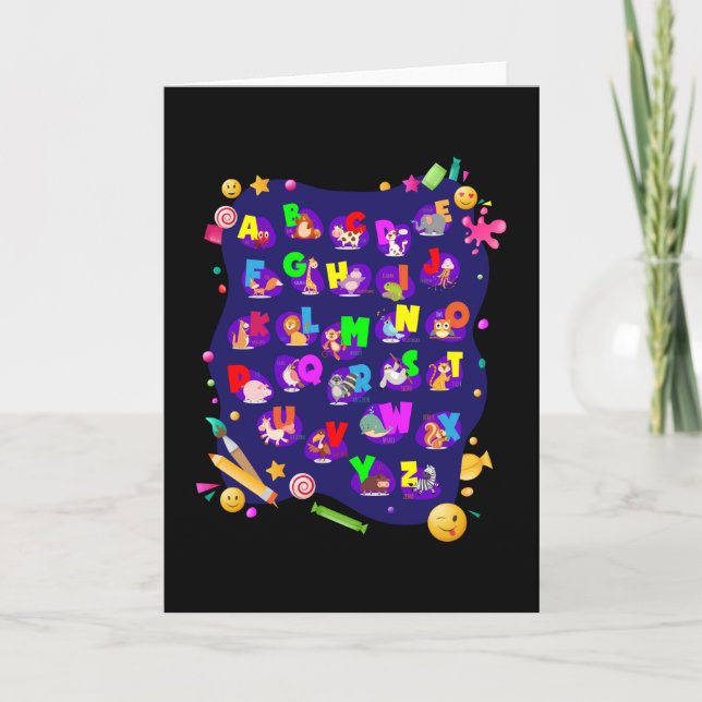 Tarjeta Escuela de Animales Alphabet - Chicas - Niños (Anverso)