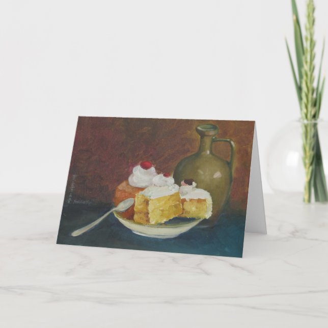 Tarjeta Escuela de arte con vida - Pastel y jugo (Anverso)