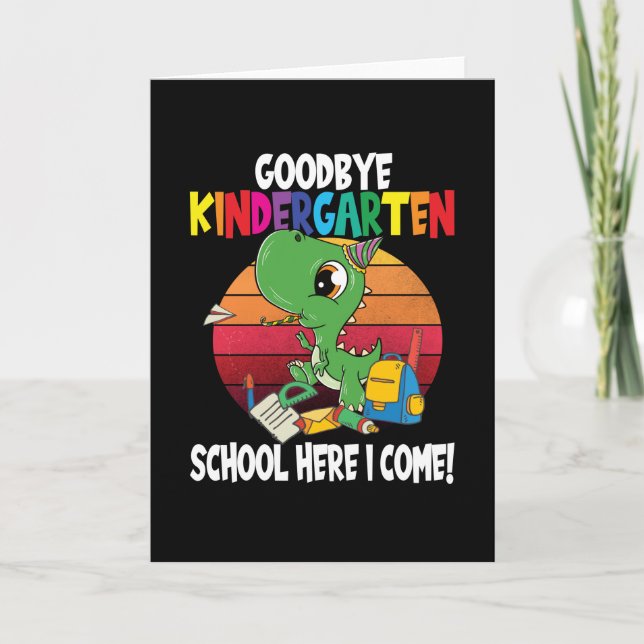 Tarjeta Escuela Dino de Goodbye Kindergarten (Anverso)