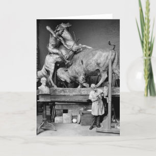 Tarjeta Escultura de la caza del búfalo, 1900s tempranos