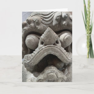 Tarjeta Escultura de roca de granito de perro dragón chino
