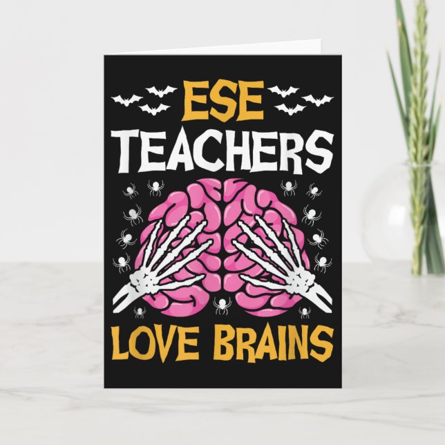 Tarjeta Ese Teacher Love Brains Funny Halloween School  (Anverso)