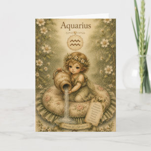 Tarjeta Esencia floral vintage zodiaco - Acuario