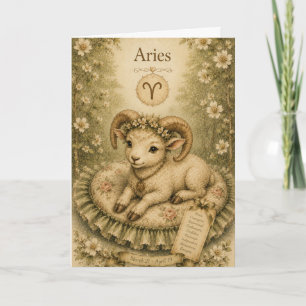 Tarjeta Esencia floral vintage zodiaco - Aries