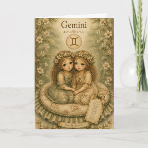 Tarjeta Esencia floral vintage zodiaco - Géminis