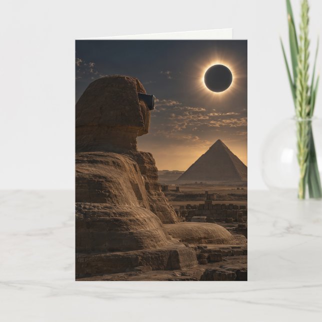 Tarjeta Esfinge de cumpleaños mirando un eclipse solar tot (Anverso)