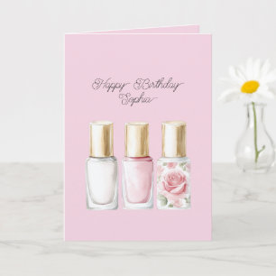 Tarjeta Esmalte de uñas floral rosa suave cumpleaños Prett