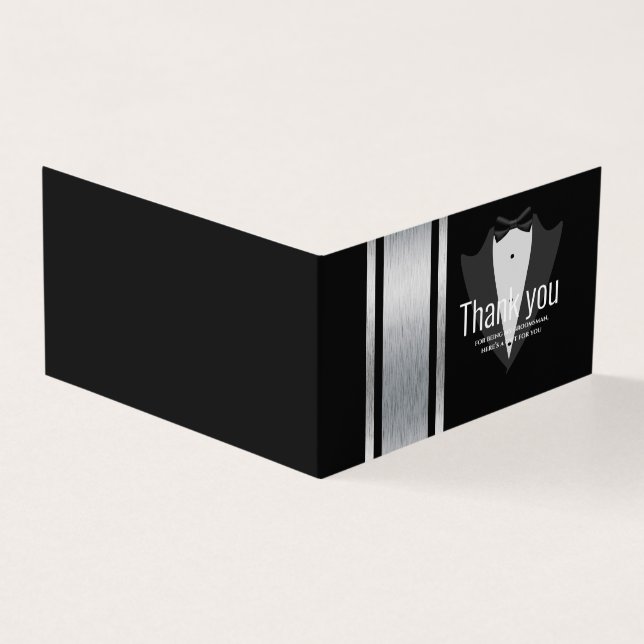 Tarjeta Esmoquin de rayas plateadas, blancas y negras solt (Exterior)